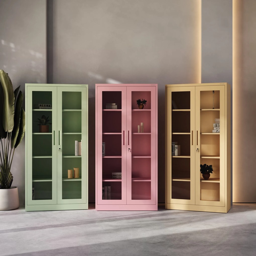 Üveges vitrin AMELIA, 900 x 1850 x 400 mm, Fresh Style: bézs