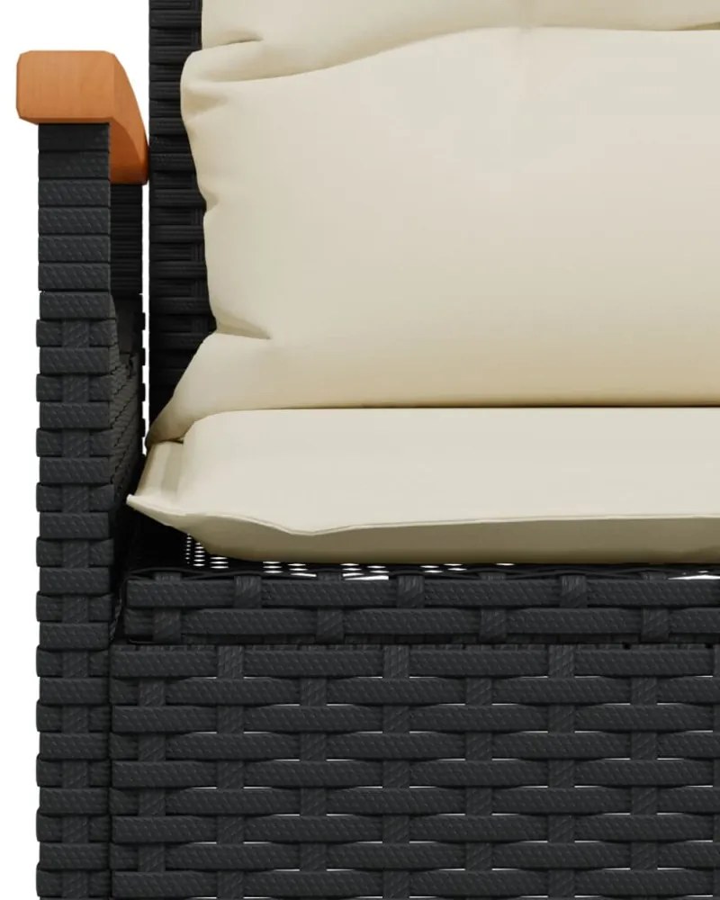 fekete polyrattan kerti pad párnával 116 x 62,5 x 74