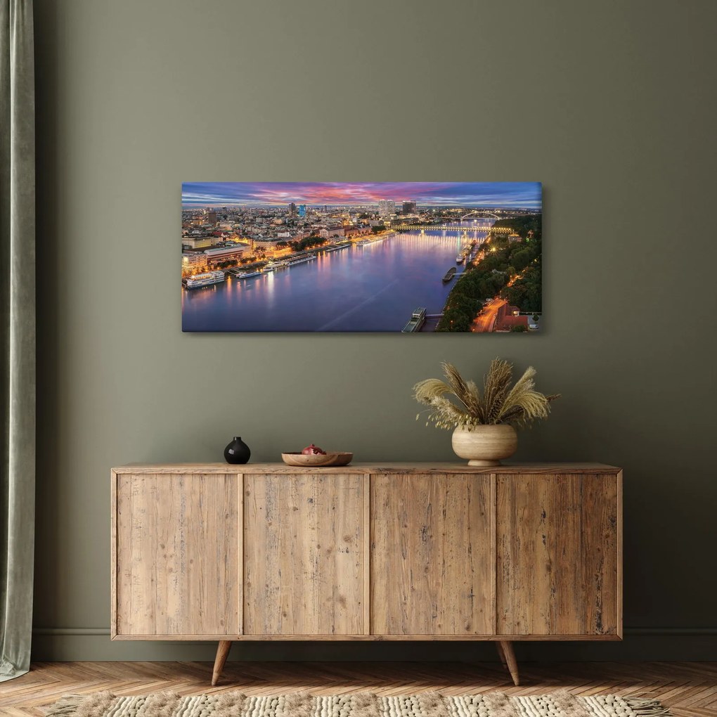 Pozsonyi éjszakai város képe folyóval (120x50 cm)