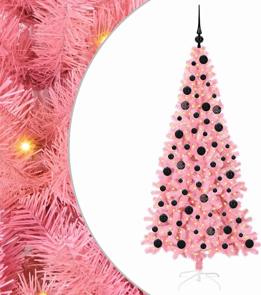vidaXL Karácsonyfa 300 LED-del állvánnyal Rózsaszín 180 cm PVC