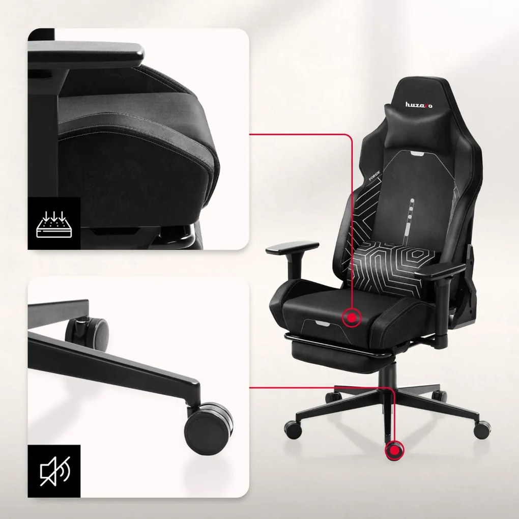 Gamer szék, lábtartóval prémium Black Noir