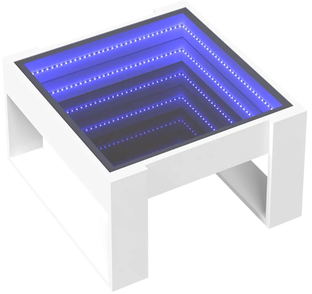 fehér végtelen hatású LED-es dohányzóasztal 50 x 53 x 30 cm