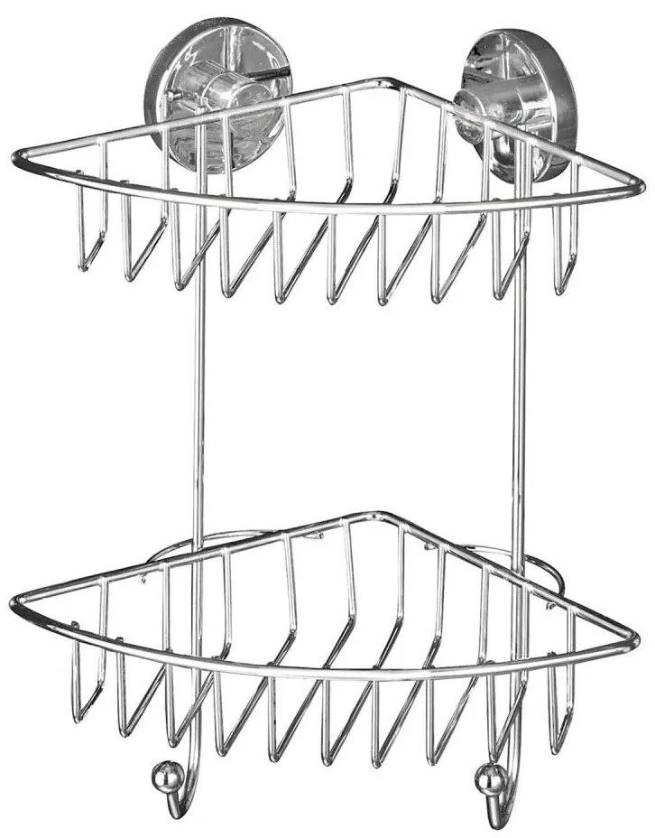 WENKO 20888100 - VACUUM-LOC kerek acél sarokpolc, 22,5 x 29,5 cm, fényes króm