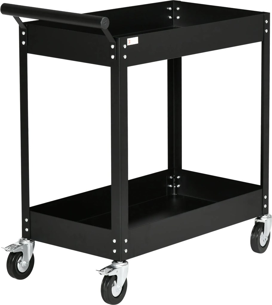 DURHAND Műhelytargonca 2 Szinten, Üres Szerszámtargonca, Szállítótargonca, Oldalsó Fogantyú, 4 Kerék, Acél, Akár 150 kg Teherbírás, 84,5 x 38 x 84 cm,