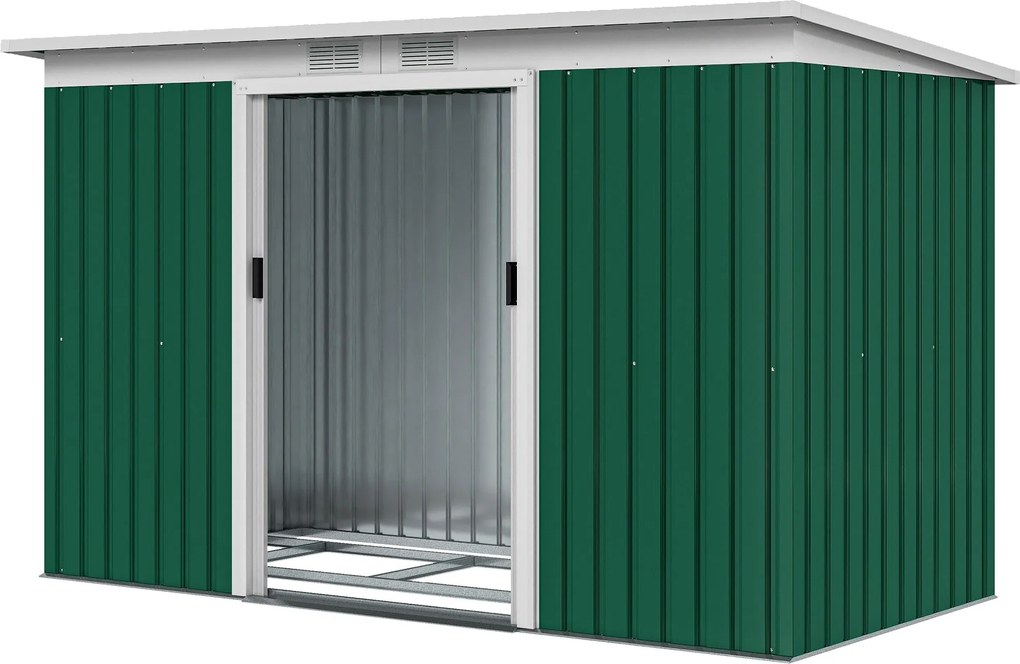 Outsunny Fém Szerszámtároló 6.3m³ 280x130x172cm Eszköztároló Penta Tetővel Csúszóajtóval Időjárásálló Kerti Sátor Kültéri Kerti Tároló Szekrény Udvari