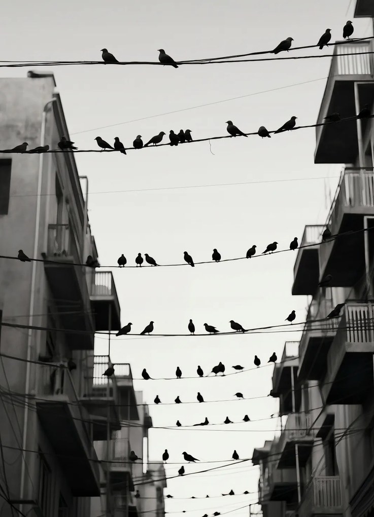 Poszter 13x18cm Városi motívum madarakkal