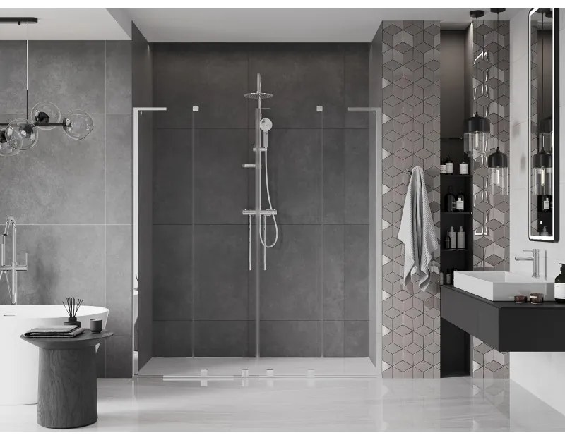 Mexen Velar L Duo, tolózuhanyajtó nyitáshoz 180 cm, 8 mm átlátszó üveg, króm, 871-180-003-02-01