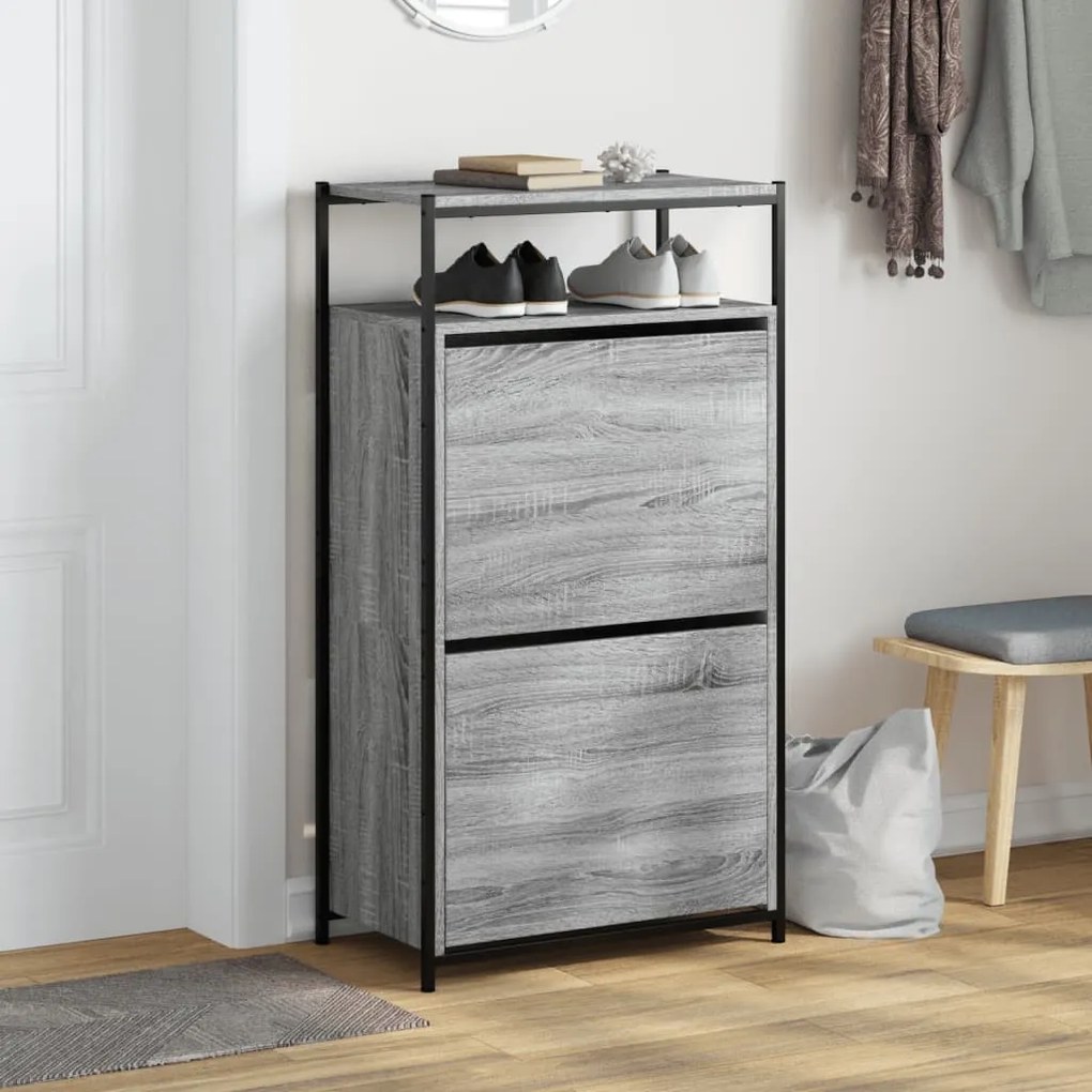 szürke sonoma színű szerelt fa cipőszekrény 60x34x112 cm