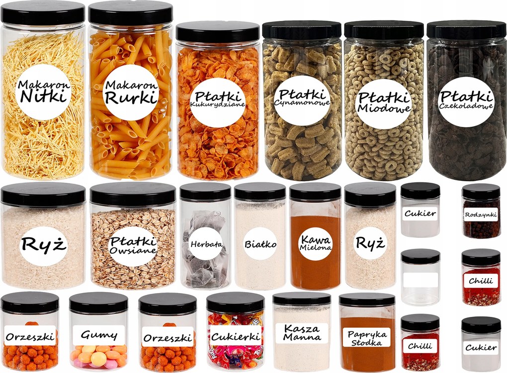 Ételtároló edények befőttes üveg konyhai szett 24 db címkék