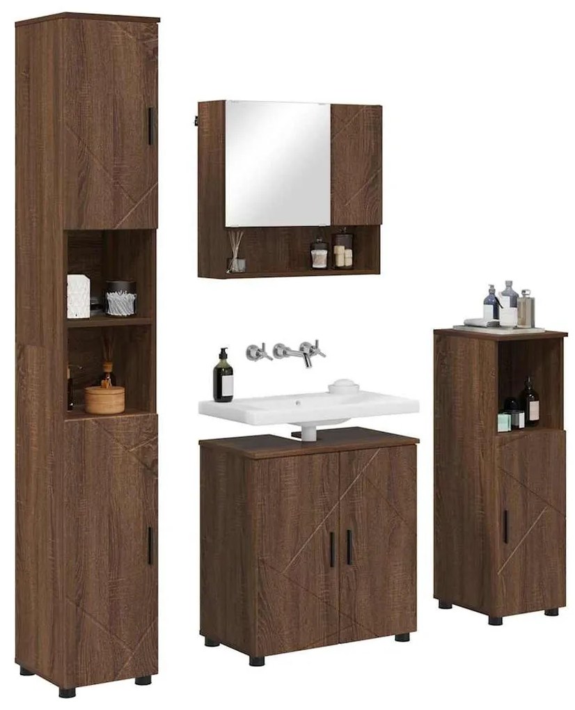 Fürdőszoba bútor szett 4 pcs barna tölgy 61 x 35 x 64 cm