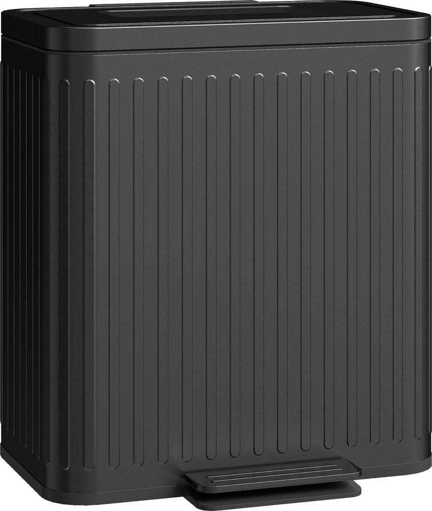 HOMCOM 2×20 L lábpedálos szemetes — 40 L kétrekeszes konyhai hulladékválogató, lassan záródó fedél, nyitva tartó funkció, kivehető belső vödrök, feket