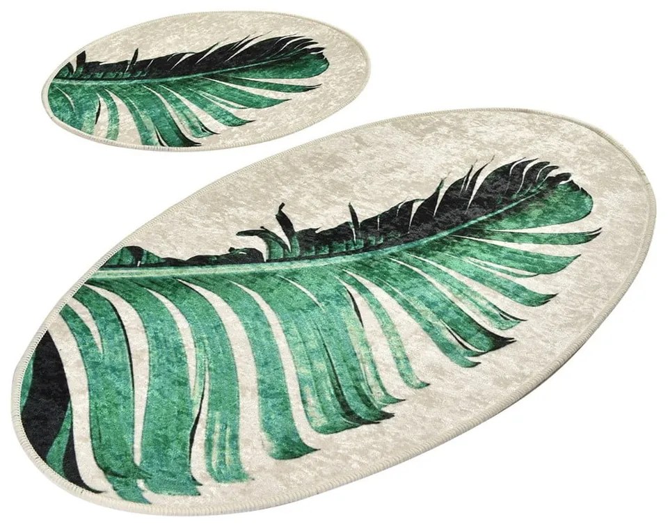 Zöld-bézs fürdőszobai kilépő szett 2 db-os 60x100 cm Floret – Foutastic