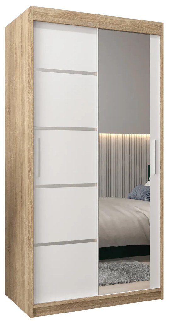 Ruhásszekrény 100 cm tükörrel Verika 2 100 (szonoma tölgy + fehér). 1063763