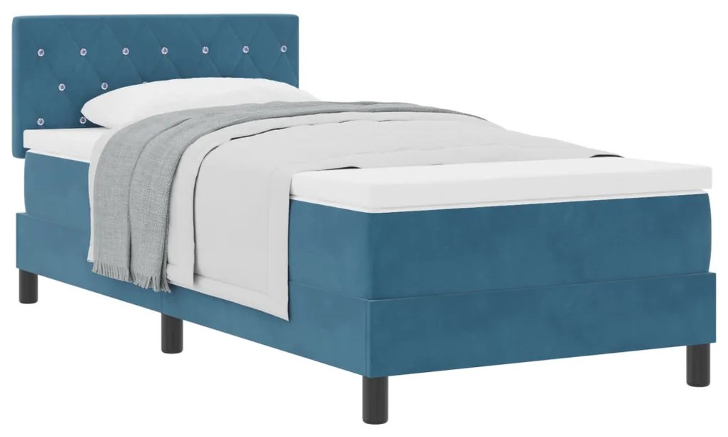 vidaXL Boxrugós ágy matracmal Sötét kék 90 x 190 cm Bársony