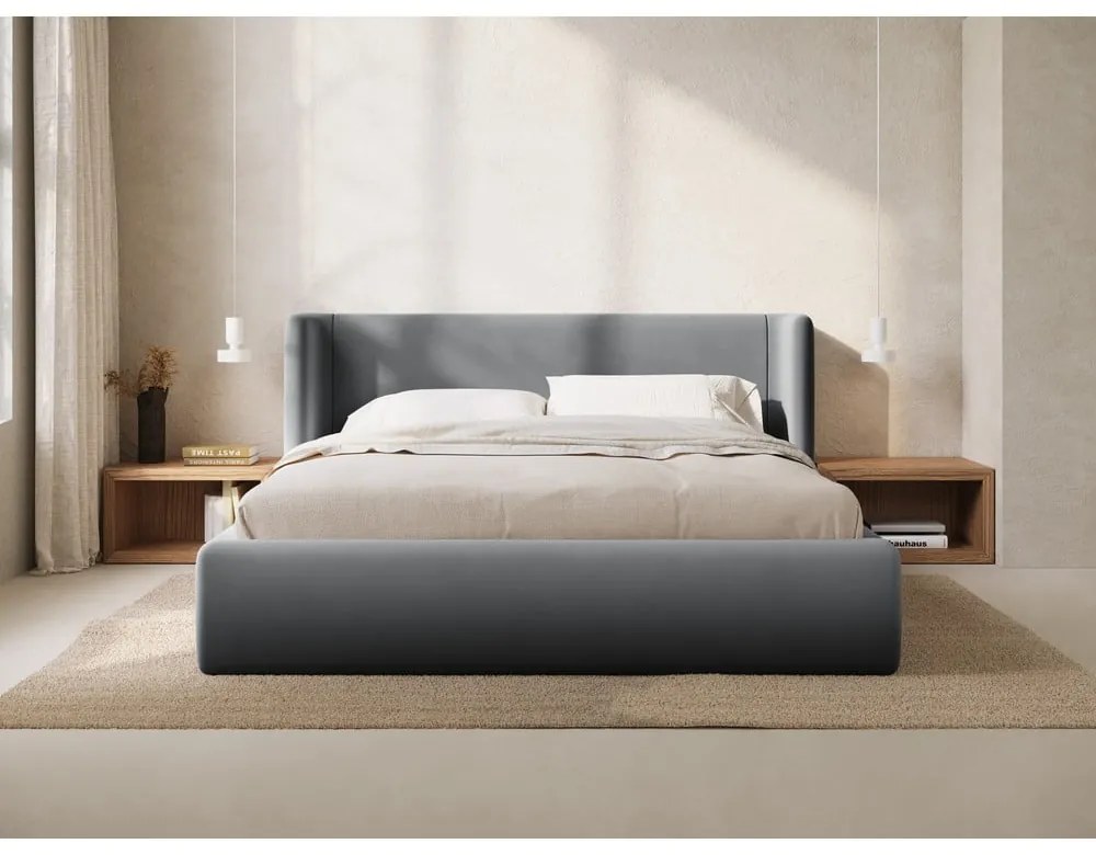 Szürke kárpitozott ágyneműtartós franciaágy ágyráccsal 200x200 cm Jason – Windsor & Co Sofas