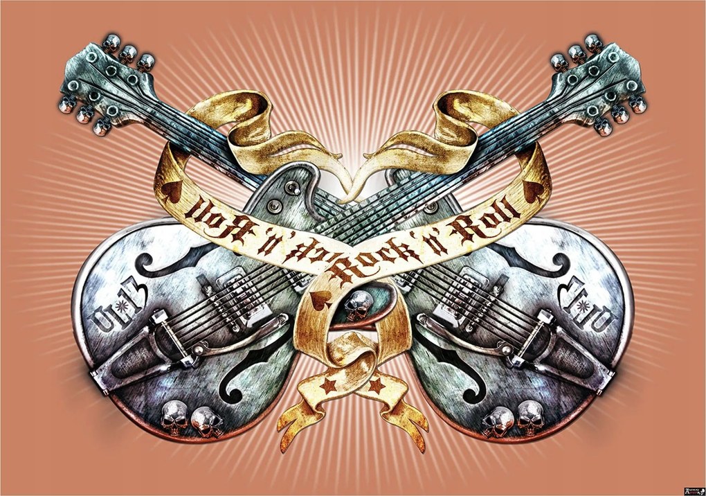 Fotótapéta Rock and Roll Gitárok Koponyák Vinyl zene 416x254 +ragasztó