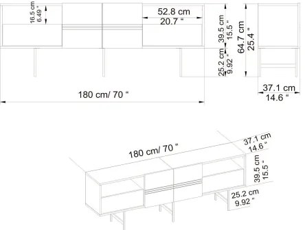 TV Asztal DERIN 64,7x180 cm fehér