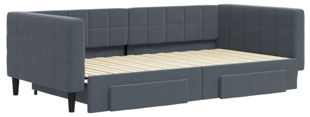 sötétszürke kihúzható bársony heverő fiókkal 100 x 200 cm