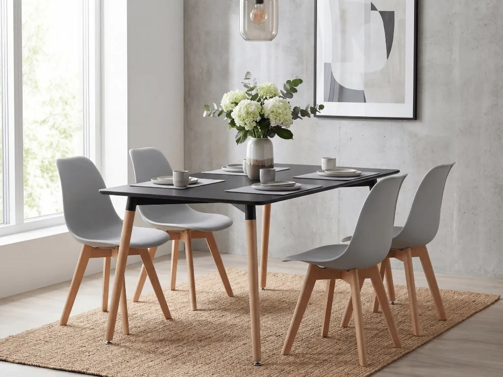 Étkezőgarnitúra 1 + 4, fekete ADRIA asztal 120x80 cm + szürke KITO szék