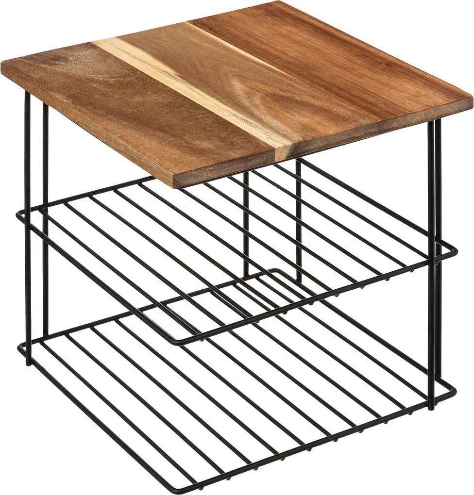 Kétszintes sarokpolc Akác asztallaphoz Fekete Fűszertartó palack