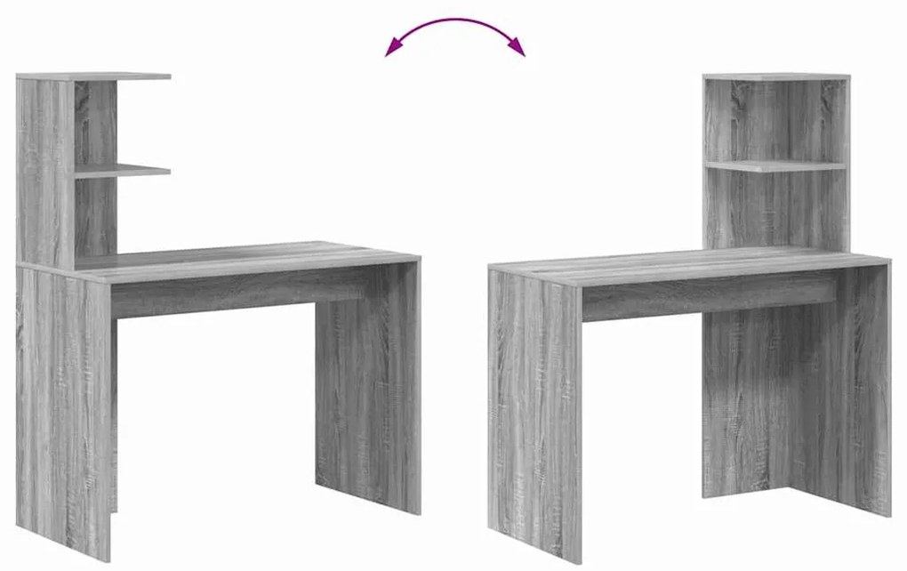 Asztal polcokkal Szürke sonoma 102 x 50 x 124 cm Faanyag