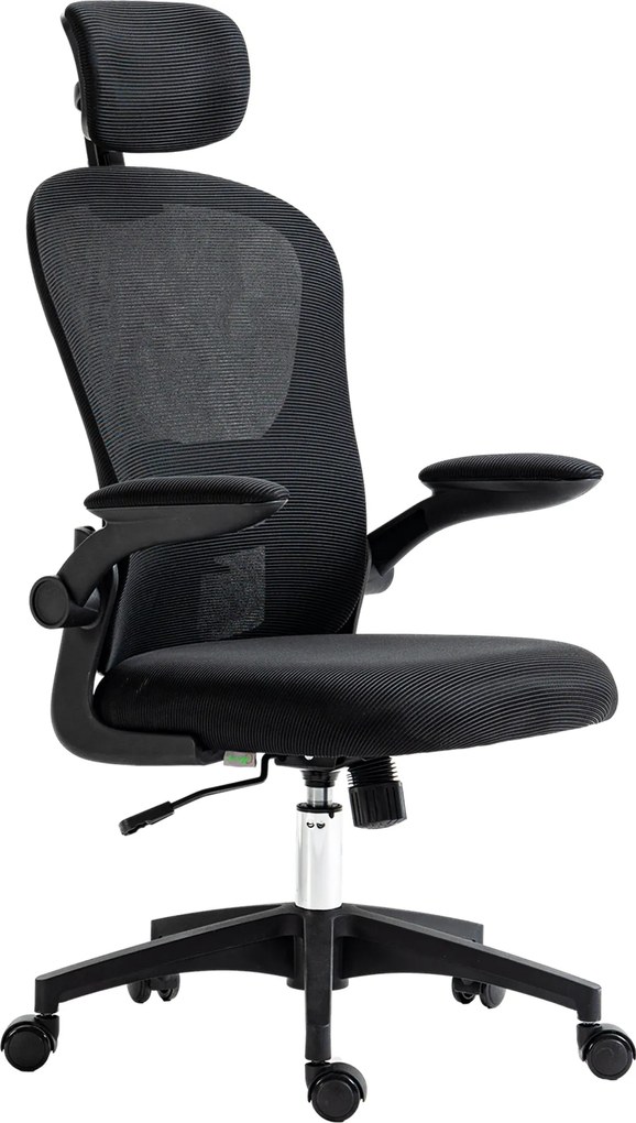 Vinsetto Hálós Forgós Irodai Szék Magas Hátú Irodai Szék Állítható Fejtámlával, Deréktámasz, 4D Összecsukható Karfával, Állítható Magasság 62x64x112-1