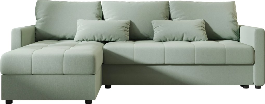 VENORIA L alakú kihúzható sarokkanapé, 220x143 cm, világoszöld + 2 párna INGYEN