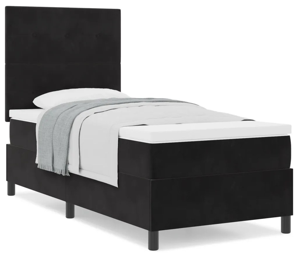 Boxspring Ágy Matraccal Fekete 80x200 cm Bársony