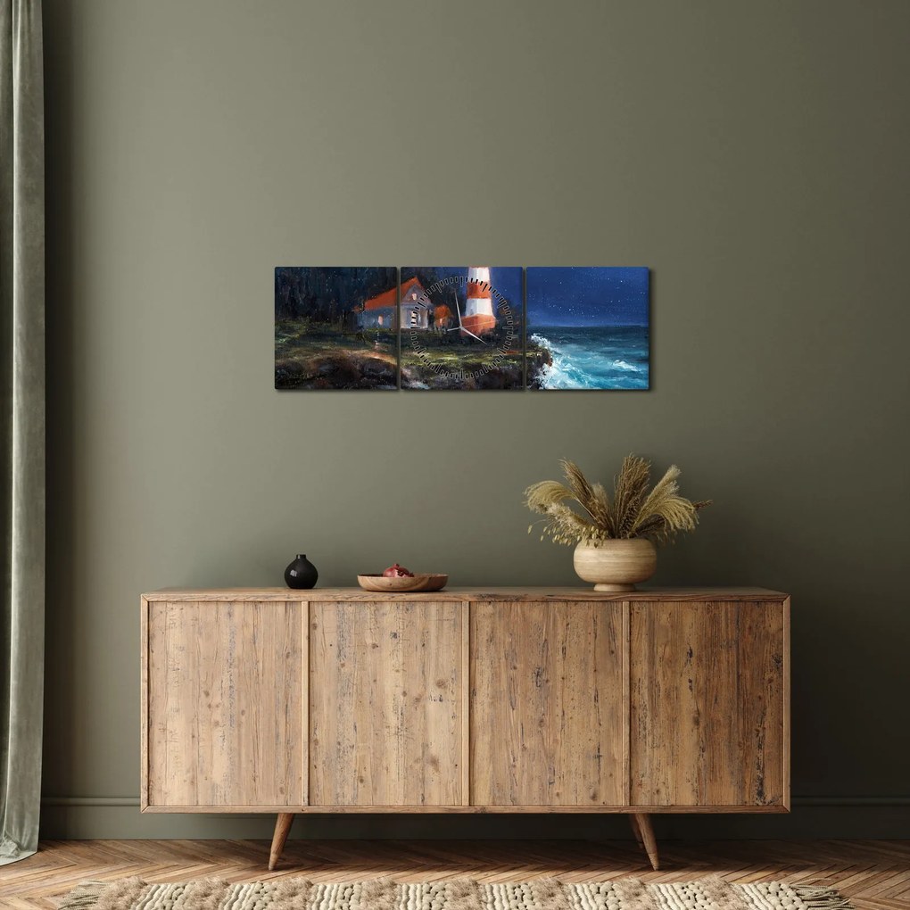 Kép - világítótorony az óceán partján, akvarell (órával) (90x30 cm)