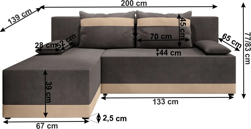 Univerzális ülőgarnitúra, szürke/bézs, ROMAND