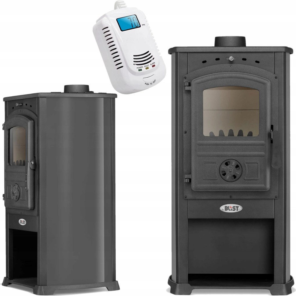 Kályha Kandalló acél kecske erős öntöttvas 10KW 120mm Antracit+detektor