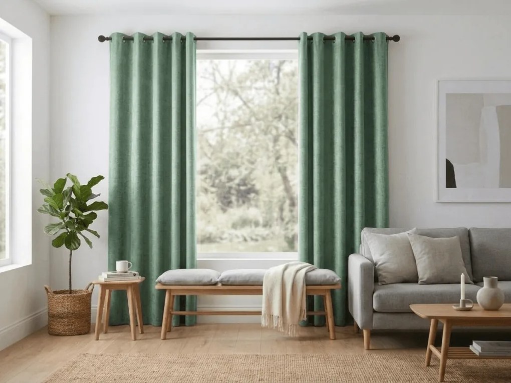 Sötétítő függöny LOOM VELVET 140x250 cm, zöld Felfüggesztés: Hullámos sínszalag