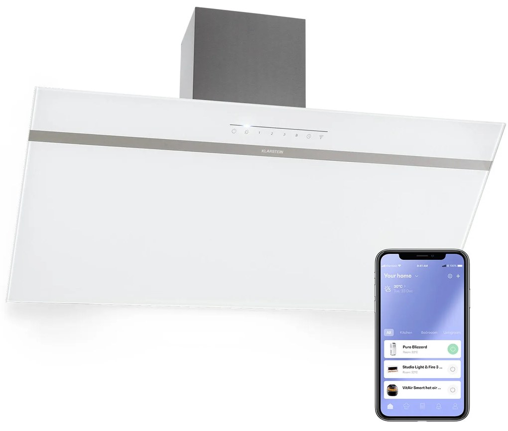 Klarstein Ava 90, Smart, páraelszívó, 90 cm, falra szerelhető, WiFi, A++, 515m³/h, érintőképernyő
