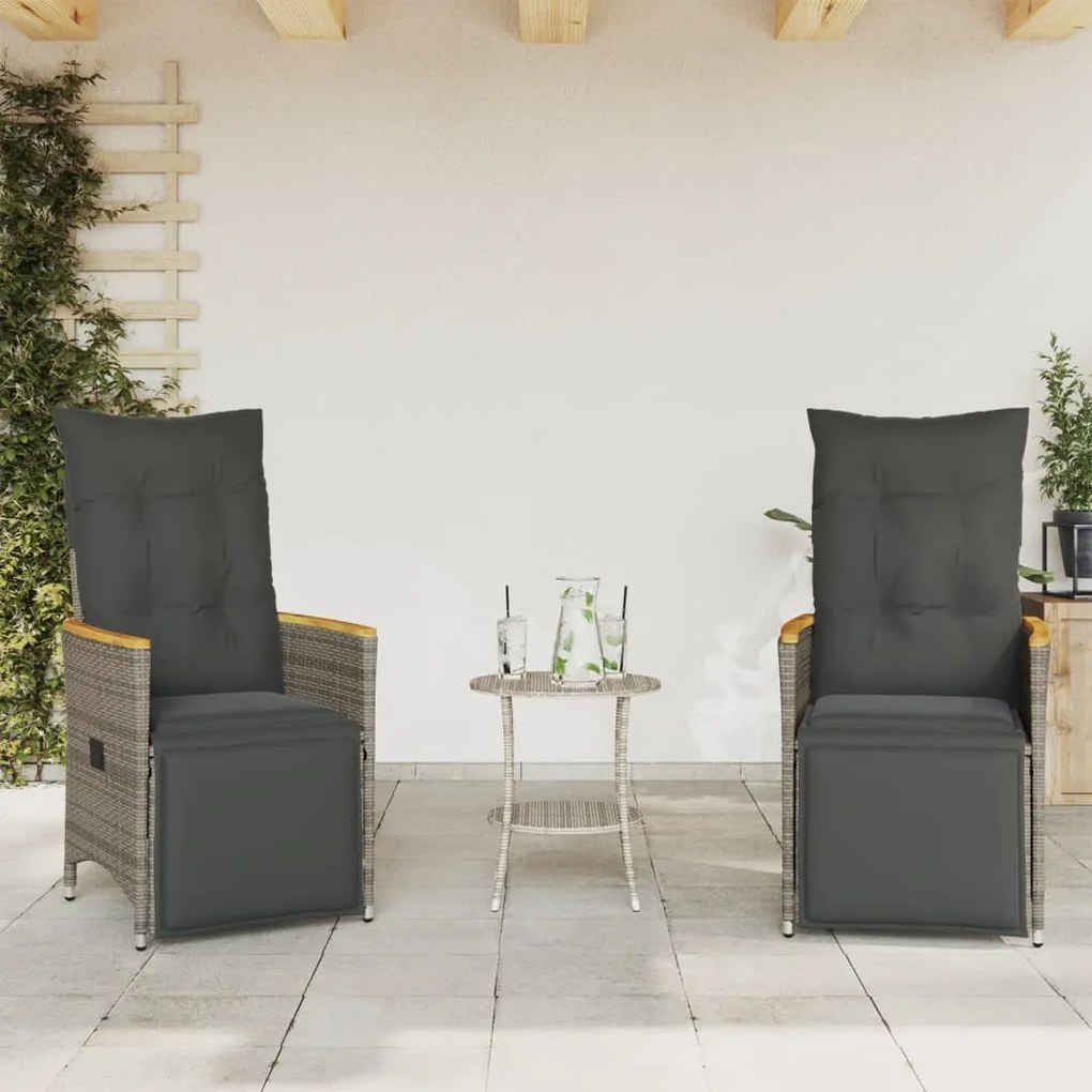 3 részes szürke polyrattan bisztrógarnitúra párnákkal