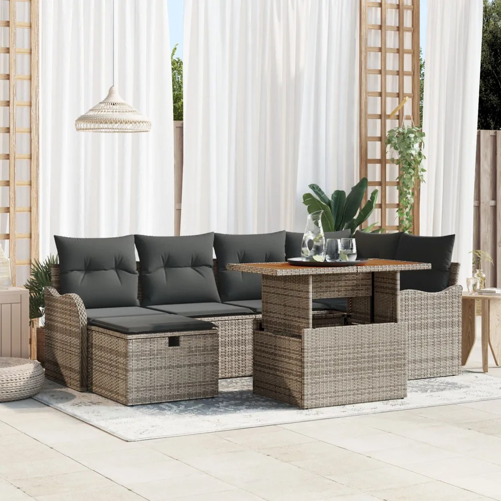 7 Darabos Kert Sofa Szett Levehető Párnákkal Szürke Poli Rattan