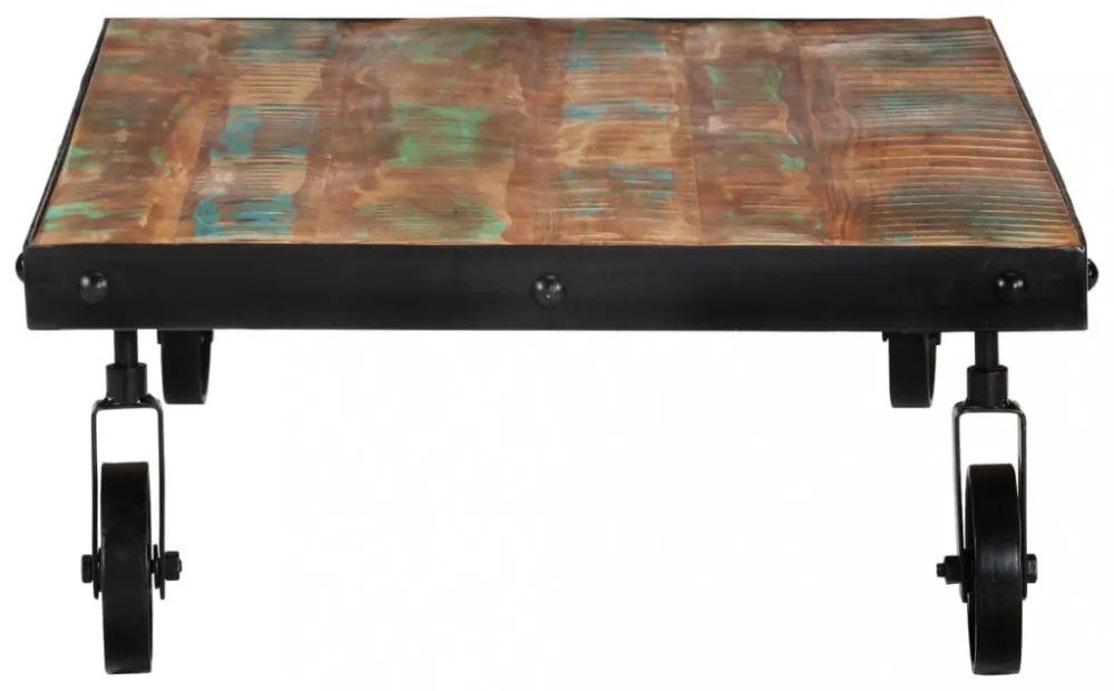 újrahasznosított fa dohányzóasztal kerekekkel 100x 60 x 26 cm