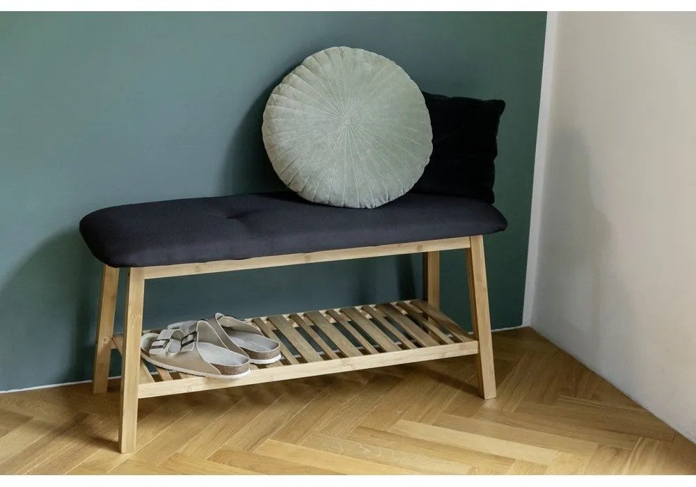 Fekete-natúr színű bambusz ülőkés cipőtartó Ecori – Wenko