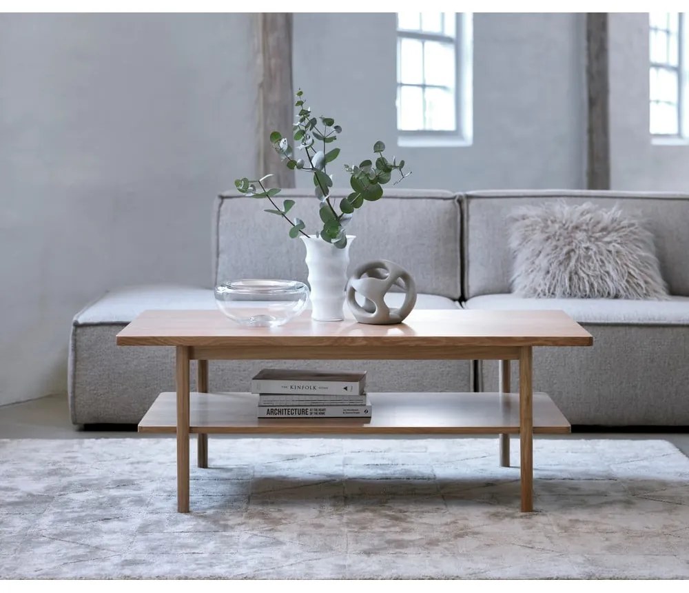 Natúr színű dohányzóasztal tölgyfa dekoros asztallappal 60x120 cm Ponza – Unique Furniture