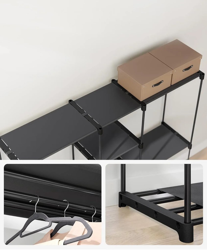 Hordozható, nyitott gardrób, ruhatartó, 43 x 182 x 182 cm fekete