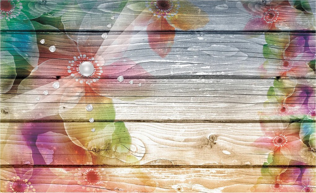 Flizelin fotótapéta Virágok a deszkákon rusztikus boho báj 400x280 +ragasztó