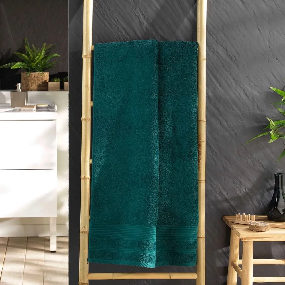 Sötétzöld frottír pamut fürdőlepedő 70x130 cm Tendresse – douceur d'intérieur