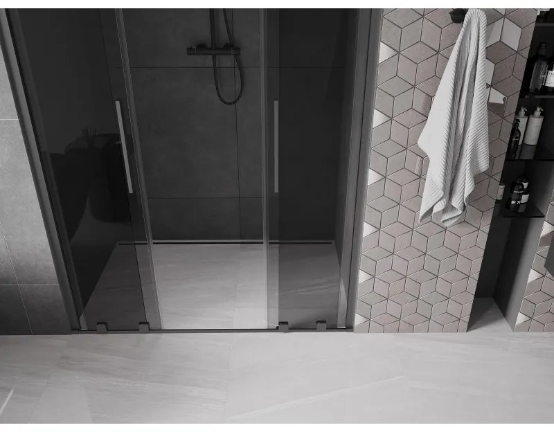 Mexen Velar Duo, tolózuhanyajtó nyitáshoz 160 cm, 8 mm szürke üveg, polírozott grafit, 871-160-000-42-95