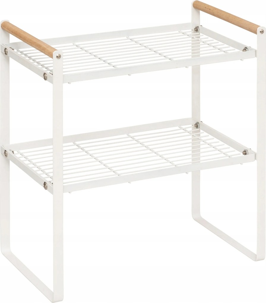 Fém Konyhai Polc Fehér 33X21X37,5CM, Fa Fogantyúkkal