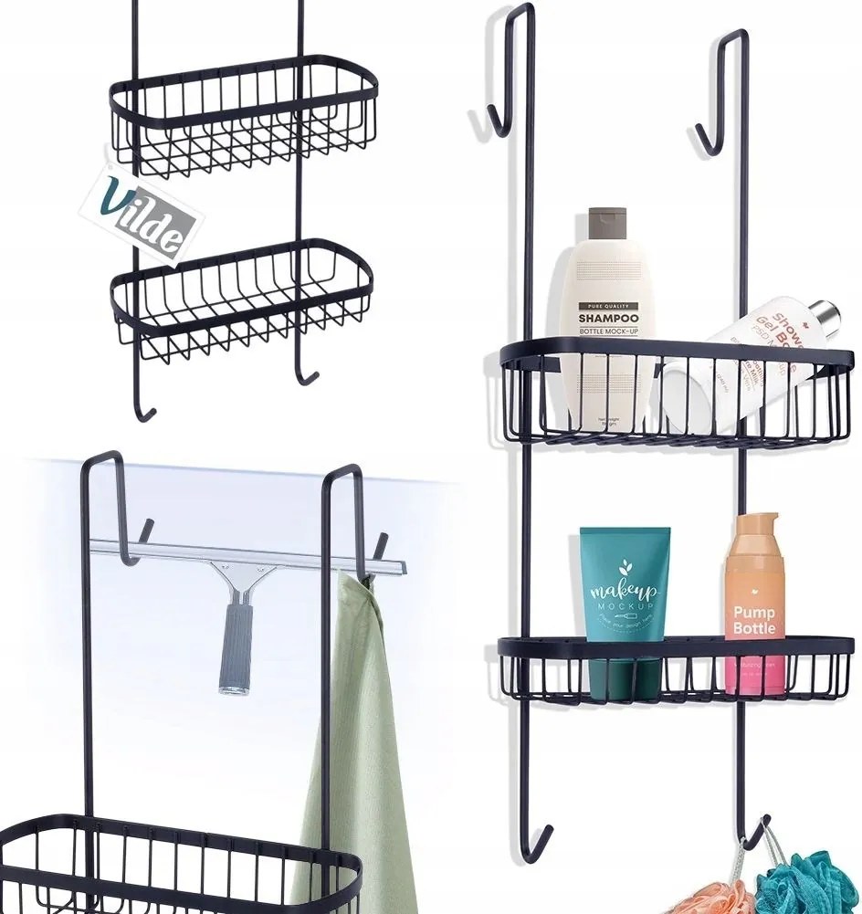 Függesztett Zuhanypolc Fém Fekete Tömör Vilde 22x19x54,5 cm