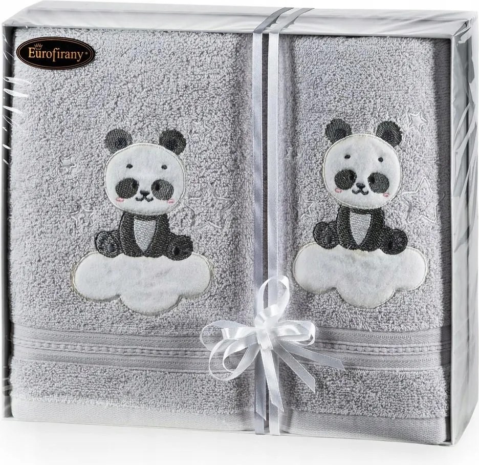 Baby törölköző szett63 50x90 70x140 Panda ezüst ajándék szett