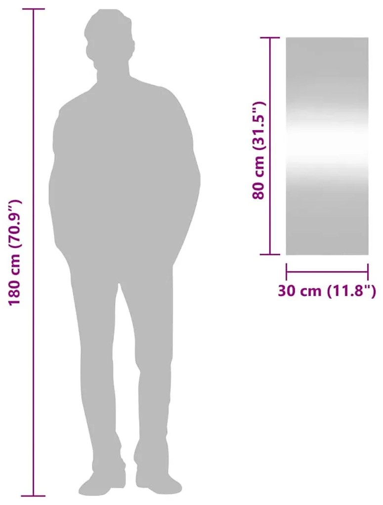 téglalap alakú üveg falitükör 30 x 80 cm