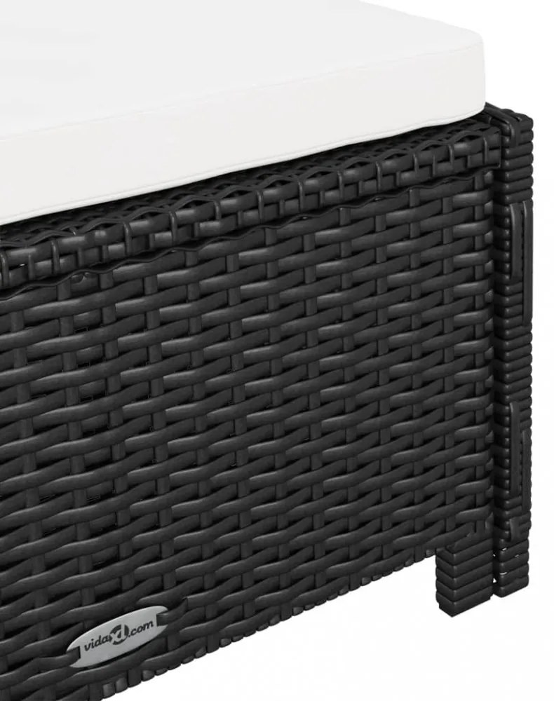 fekete polyrattan napozóágy krémfehér párnával