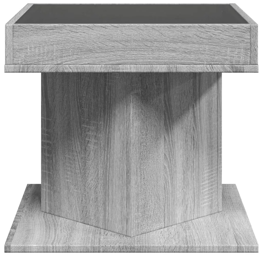 szürke sonoma szerelt fa dohányzóasztal LED-del 50 x 50 x 45 cm