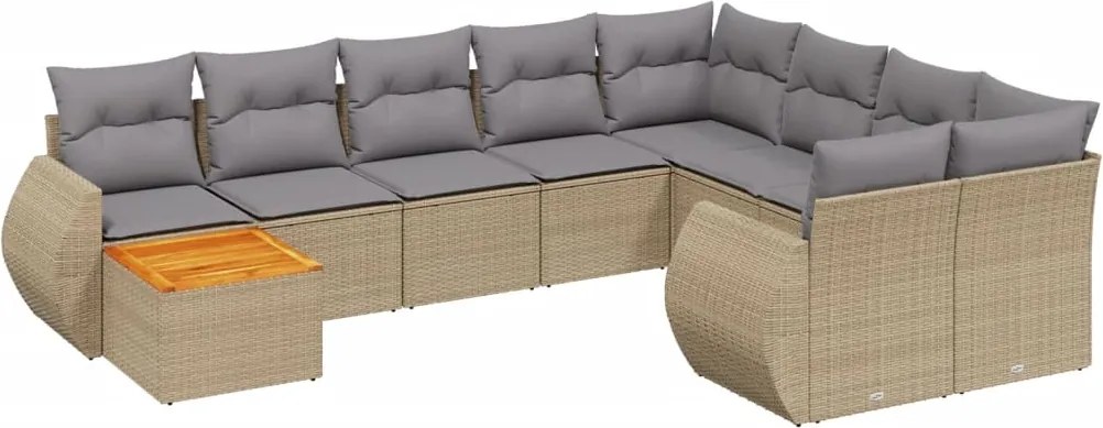 vidaXL 10 részes bézs polyrattan kerti ülőgarnitúra párnával