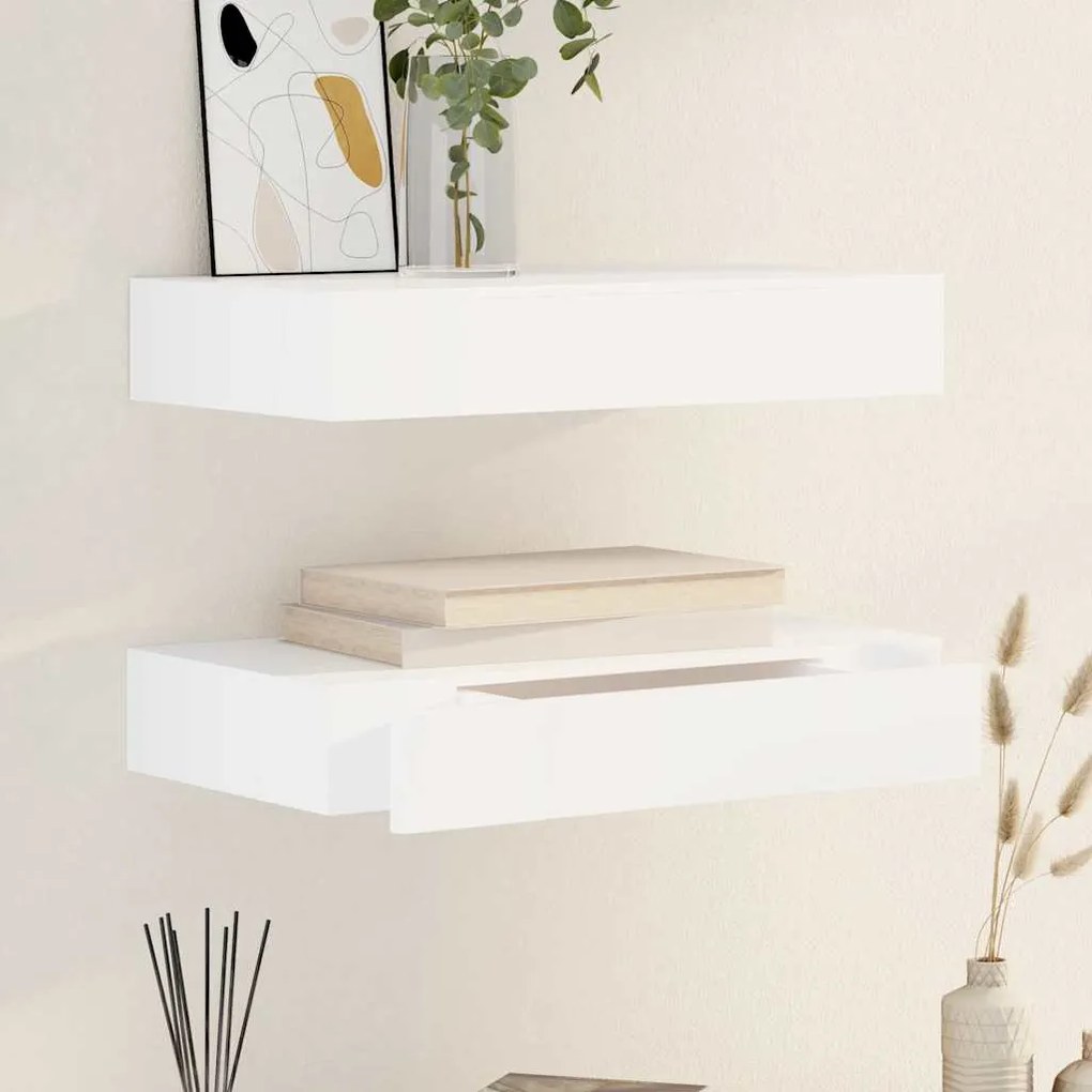 vidaXL 2 db fehér lebegő fali polc fiókkal 48 cm